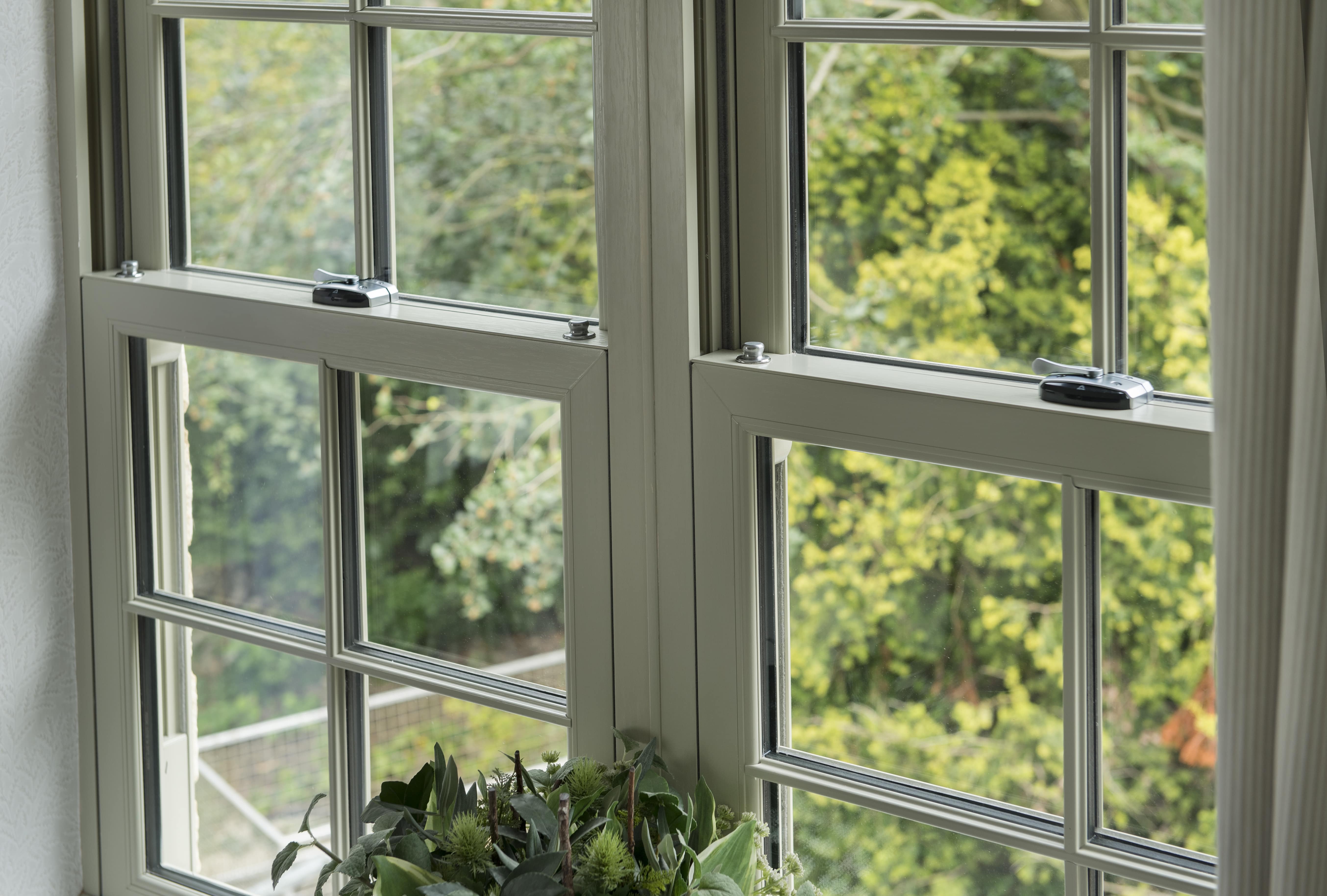 close up of white vertical sliding sash window